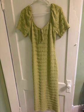 Adelyn Rae Sage Green Textured Tie-Front Midi Dress